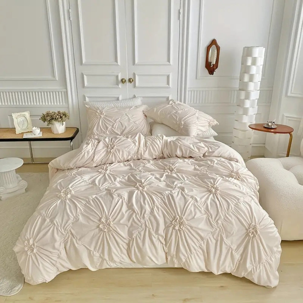 Flower Ruffle Quilt Cover Set – Beige