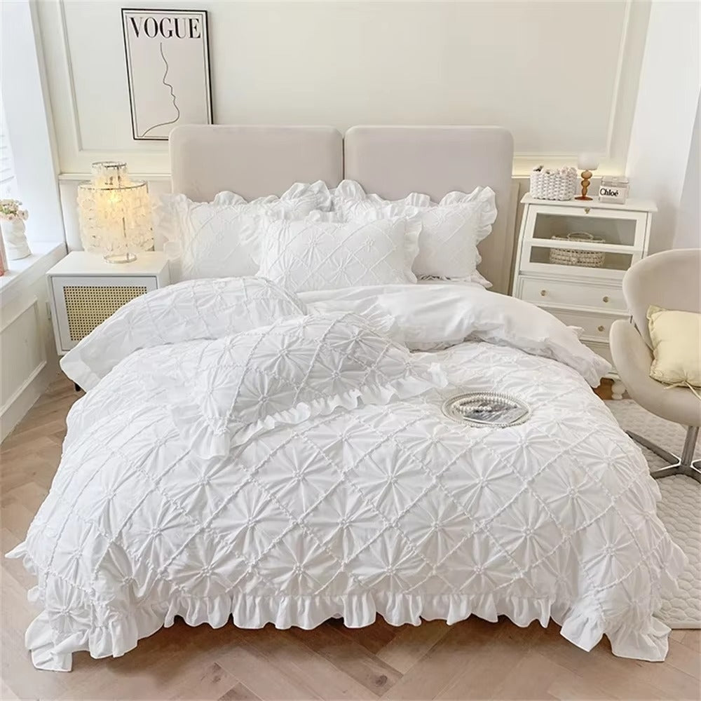 Charming Cotton Ruffled Bedding Collection – White