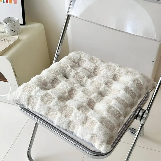 Plush Checkered Comfort Seat Cushion for Cozy Living – Beige