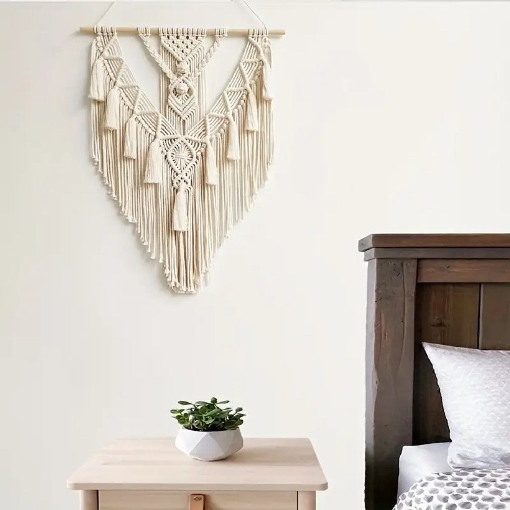 Textured Geometric Macrame Wall Art for Modern Spaces – White
