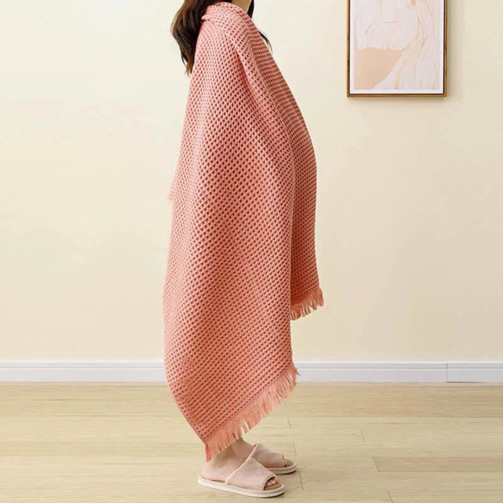 Luxurious Cotton Waffle Bath Towel & Shawl – Coral Pink