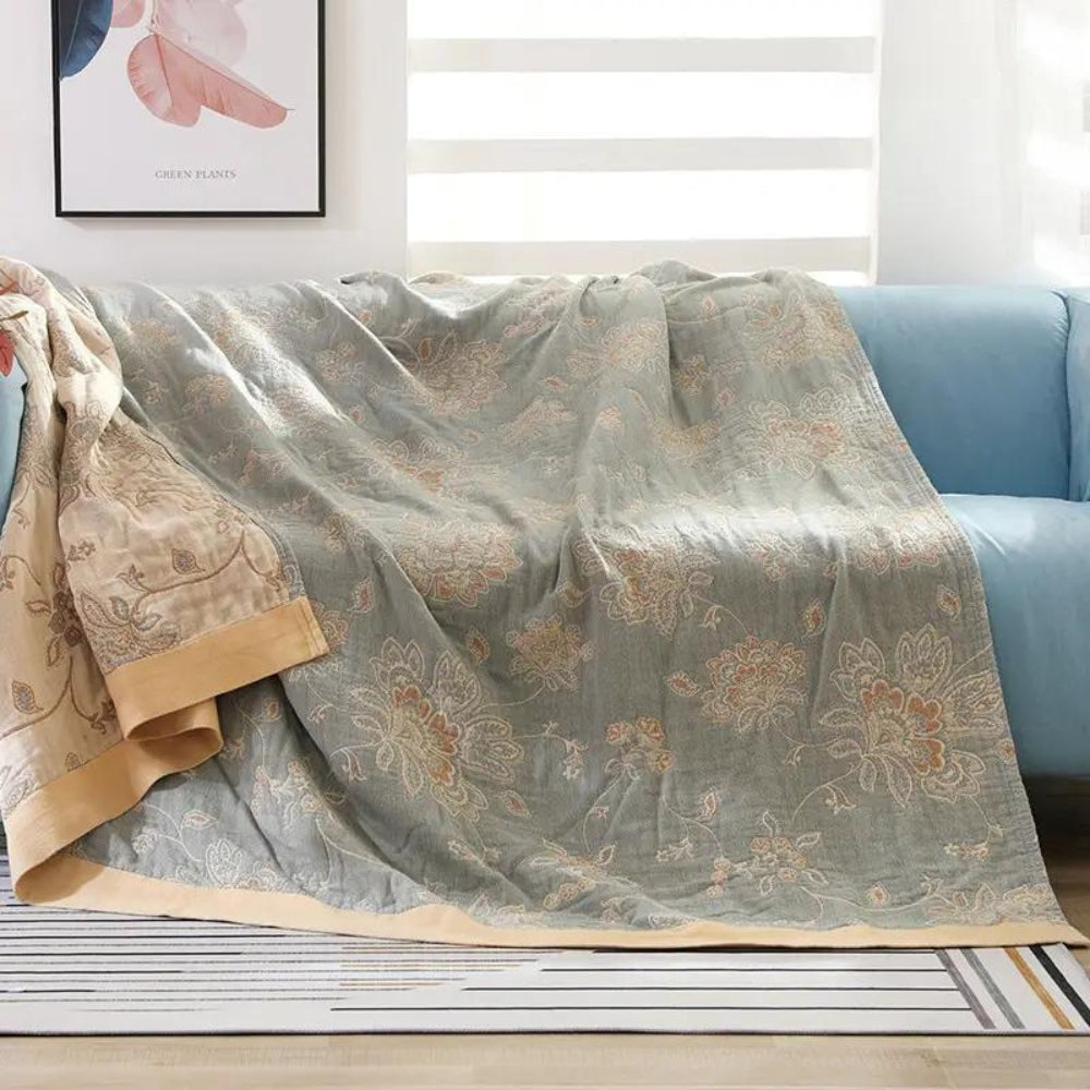 Lightweight Floral Blanket with Breathable Fabric Design – Green