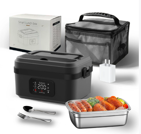 Stainless Steel Lunch Box with Heating Function – Portable Design – Dark Gray Black
