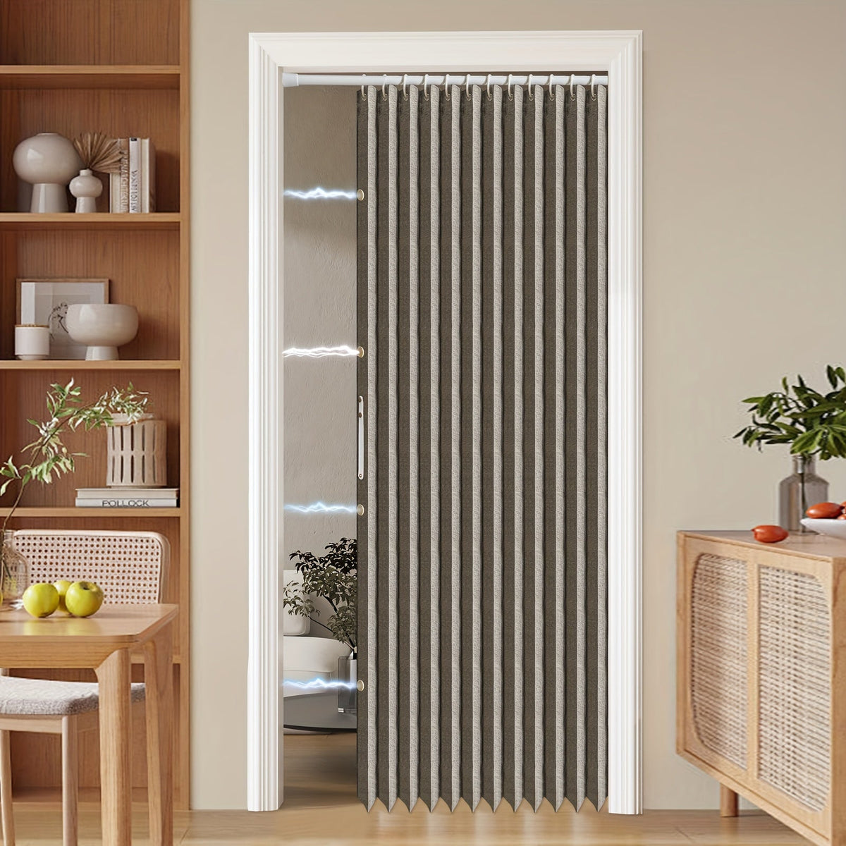 Colorful Magnetic Folding Curtain for Doors – Space-Saving Divider, Washable Polyester – grey