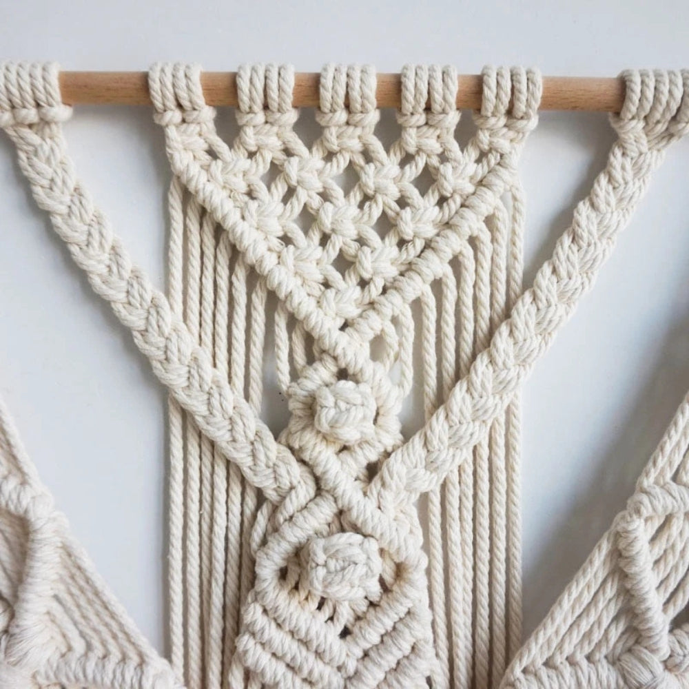 Textured Geometric Macrame Wall Art for Modern Spaces – White