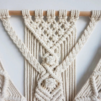 Textured Geometric Macrame Wall Art for Modern Spaces – White