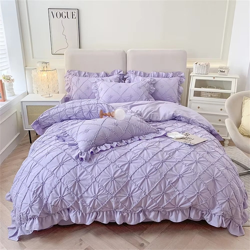 Charming Cotton Ruffled Bedding Collection – Purple