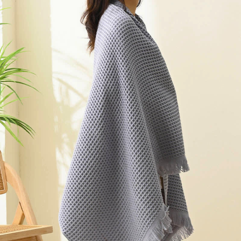 Luxurious Cotton Waffle Bath Towel & Shawl – Grey