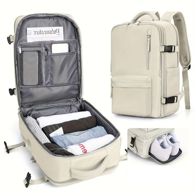 Backpack with Shoe Storage and Various Pockets – Water-Resistant and Comfortable – Beige