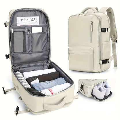 Backpack with Shoe Storage and Various Pockets – Water-Resistant and Comfortable – Beige