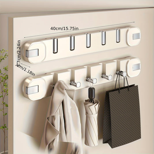 Wall Hook Panel No Drilling – Hidden 5-Hook Organizer Shelf – White 5 Hooks - 2 Pieces