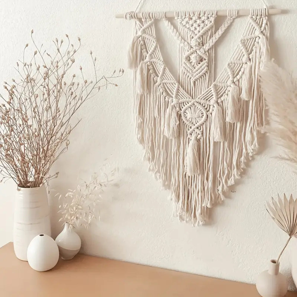 Textured Geometric Macrame Wall Art for Modern Spaces – White