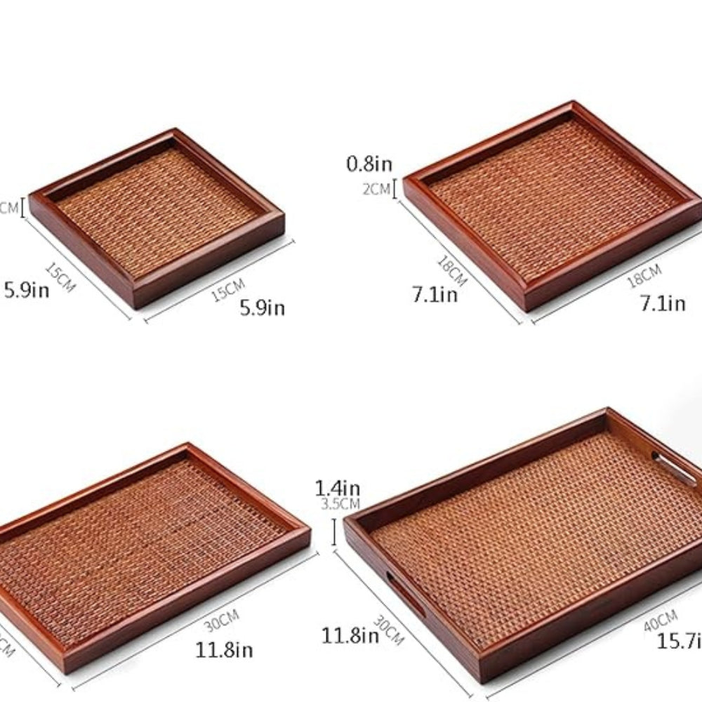 Sophisticated Rattan-Style Wooden Serving Tray
