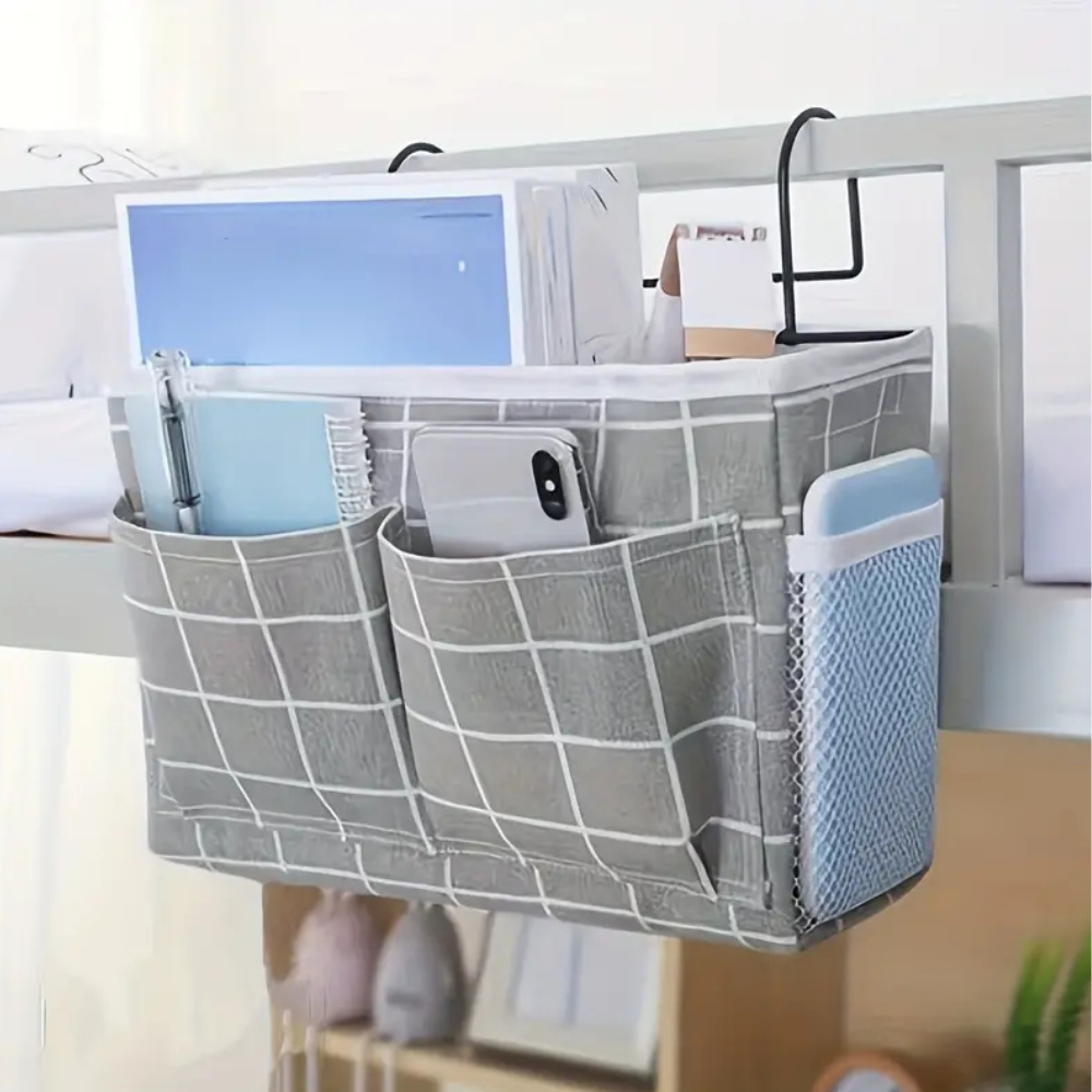 Space-Saving Hanging Organizer for Everyday Essentials – Grey Plaid