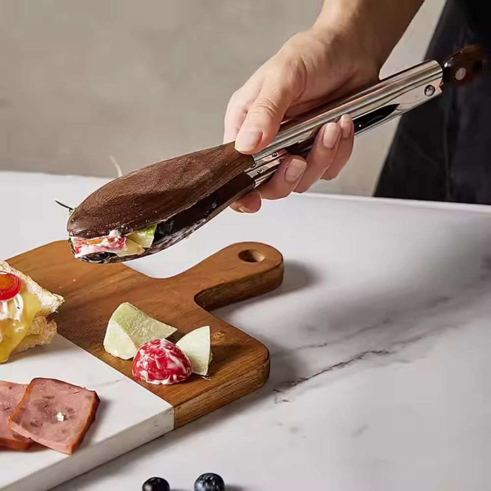 Artisan Wood & Steel Kitchen Tongs