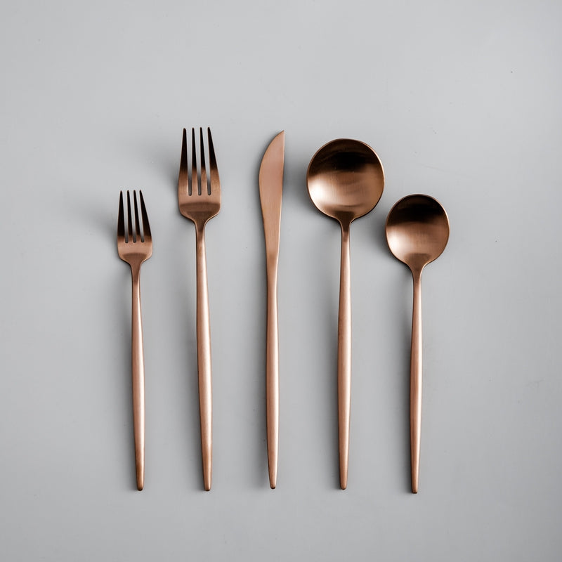 Stainless Steel Cutlery Set – Simple Elegance in Minimalist Style – Matte Rose Gold