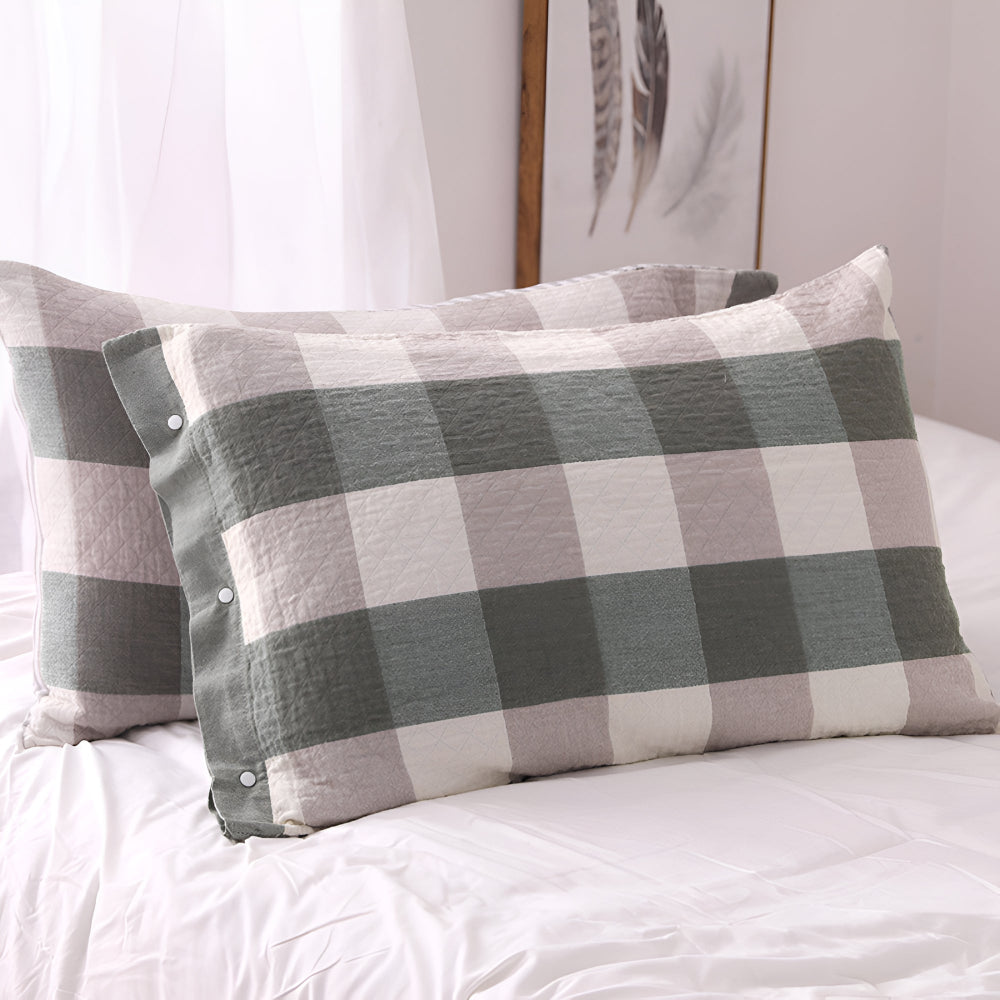 Reversible Cotton Pillowcase with Timeless Patterns – Forest Green Checkered Pillowcase