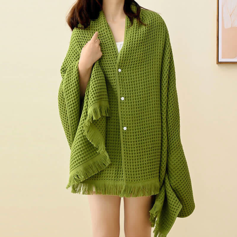 Luxurious Cotton Waffle Bath Towel & Shawl – Mustard Green