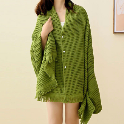 Luxurious Cotton Waffle Bath Towel & Shawl – Mustard Green