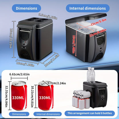 6L Mini Portable Fridge for Cars – DC 12V Electric Cooler for Drinks, Seafood, and Fruits – Black