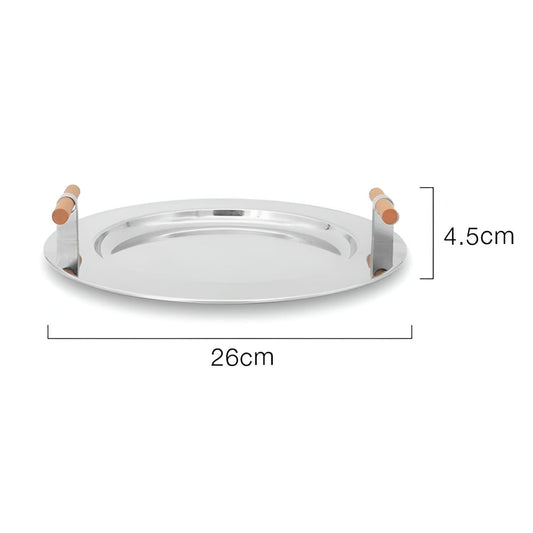 Stylish Round Serving Tray with Wooden Grip Handles