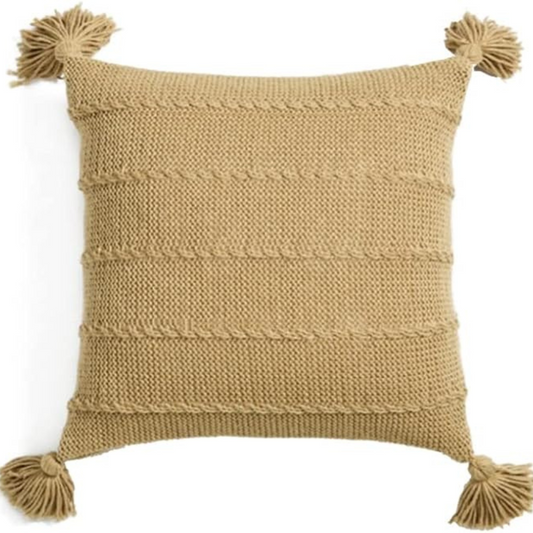 Cozy Nordic Knit Tassel Throw Pillow – Khaki