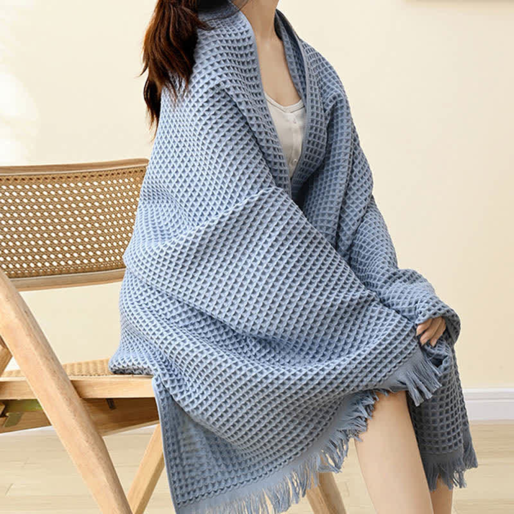 Luxurious Cotton Waffle Bath Towel & Shawl – Blue