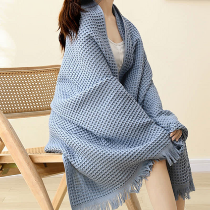 Luxurious Cotton Waffle Bath Towel & Shawl – Blue