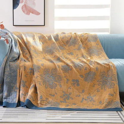Lightweight Floral Blanket with Breathable Fabric Design – Yellow