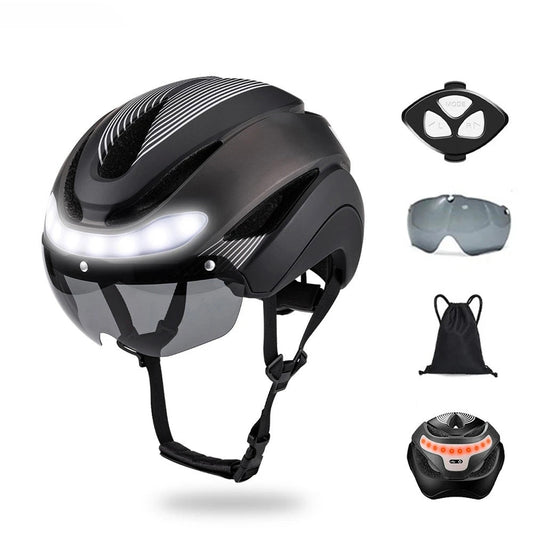 Smart LED Bicycle Helmet with Turn Signals and Triple Layer Safety – Black Titanium