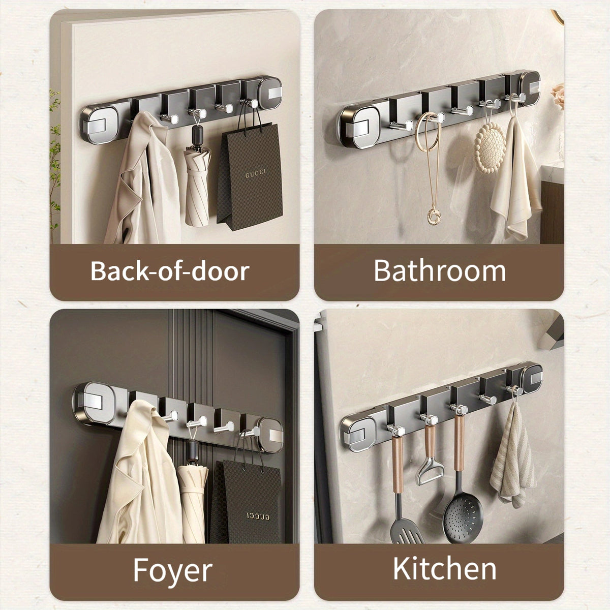 Wall Hook Panel No Drilling – Hidden 5-Hook Organizer Shelf