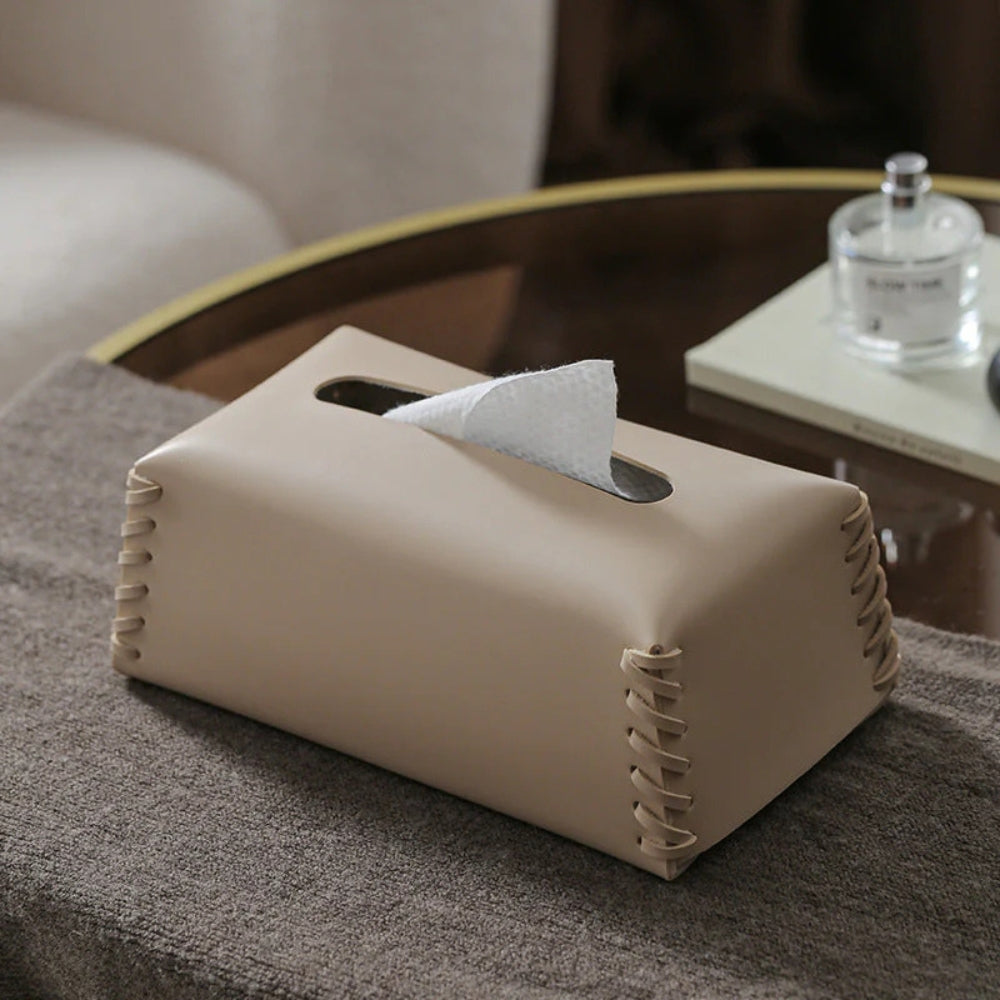 Chic Faux Leather Tissue Box Organizer – Beige