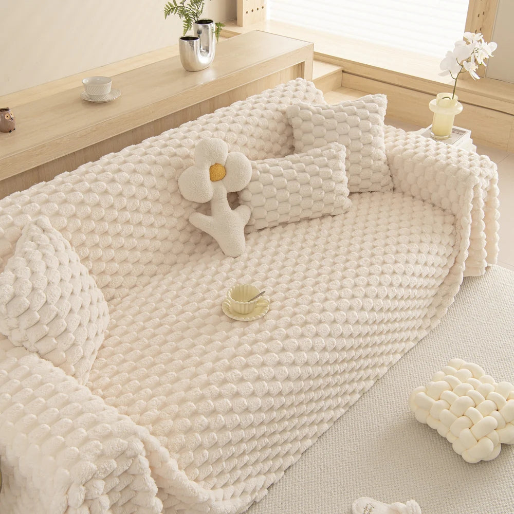 Plush Haven Sofa Protector & Accent Blanket – Ivory