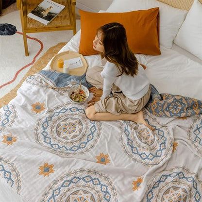 Mandala Pattern Soft Cotton Blanket for Various Uses