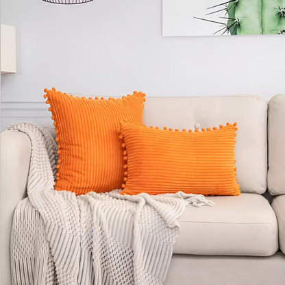 Cozy Textured Throw Pillow Cover with Fun Accents – Orange