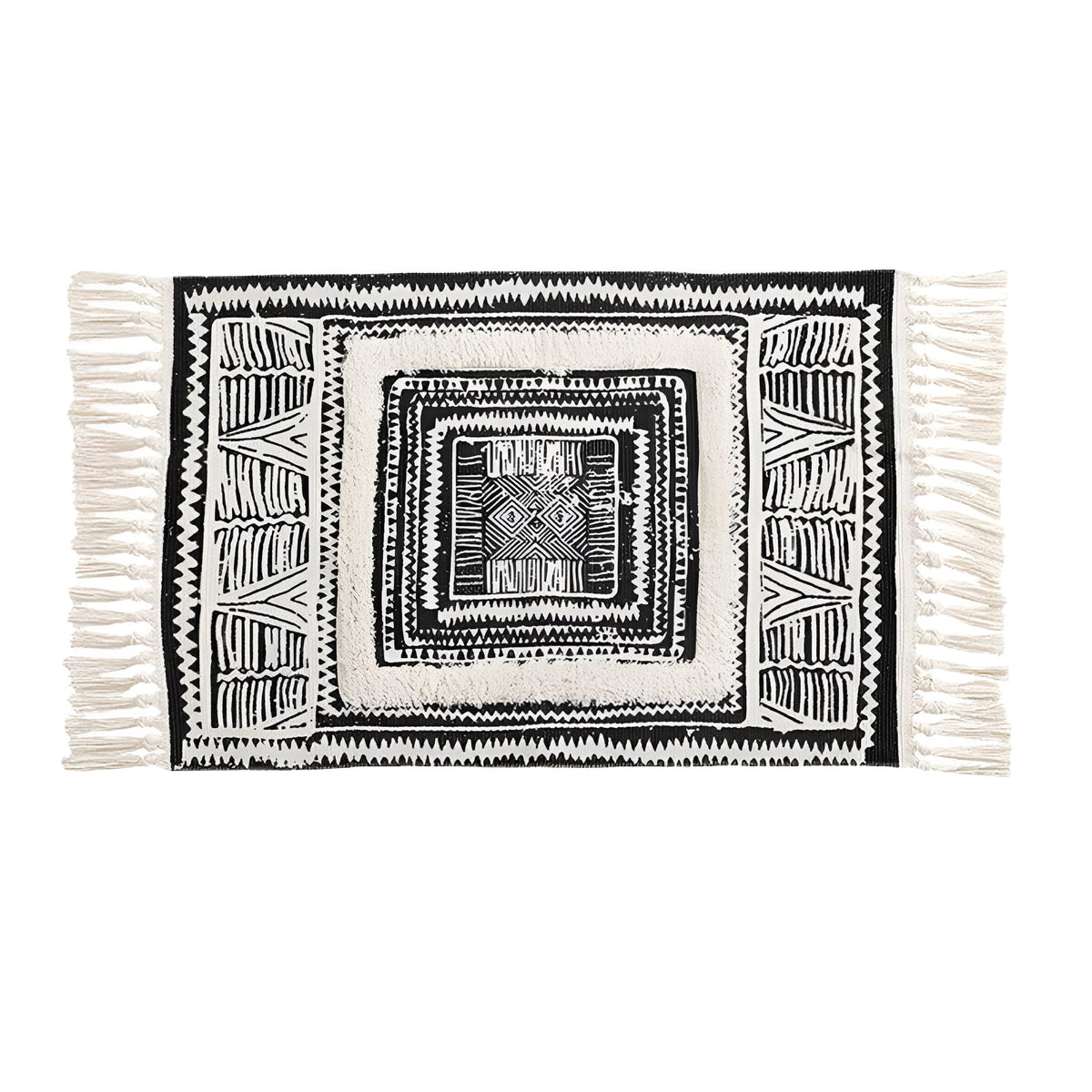 Chic Geometric Floor Rug with Tassel Accents