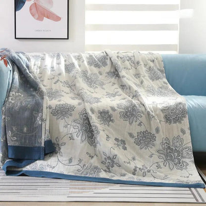 Lightweight Floral Blanket with Breathable Fabric Design – Blue
