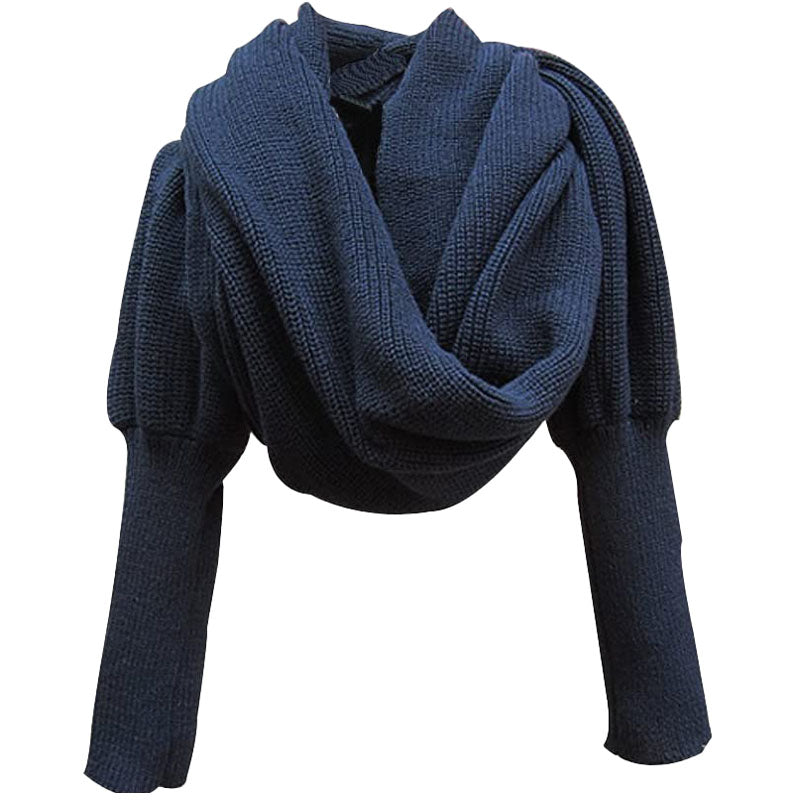 Large Winter Scarf - Versatile Knit Blanket and Long Shawl – Navy Blue
