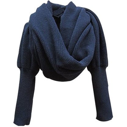 Large Winter Scarf - Versatile Knit Blanket and Long Shawl – Navy Blue