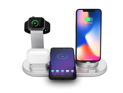 Smart 4-Device Wireless Charging Hub – Silver