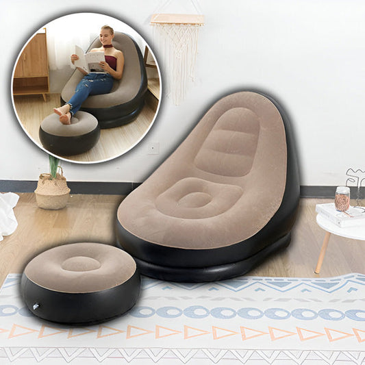 Inflatable Lounge Chair with Footrest for Indoor and Outdoor Relaxation – Beige