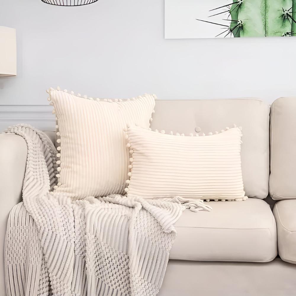 Cozy Textured Throw Pillow Cover with Fun Accents – Beige