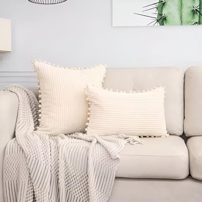 Cozy Textured Throw Pillow Cover with Fun Accents – Beige