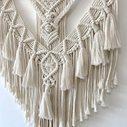 Textured Geometric Macrame Wall Art for Modern Spaces – White