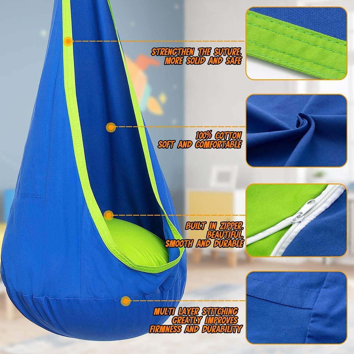 Hanging Chair in Cotton Blend - Comfortable & Versatile for Indoor & Outdoor