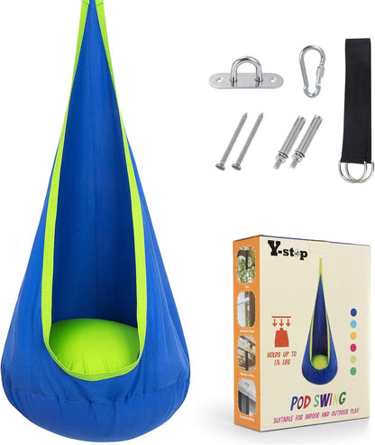Hanging Chair in Cotton Blend - Comfortable & Versatile for Indoor & Outdoor – Blue/Green