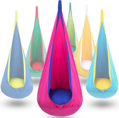 Hanging Chair in Cotton Blend - Comfortable & Versatile for Indoor & Outdoor – Pink/Blue