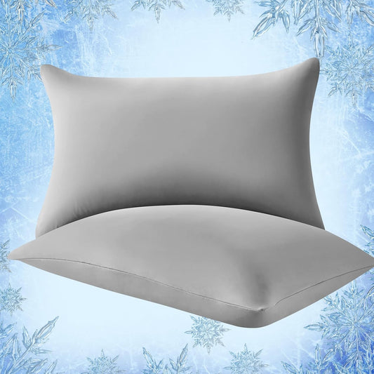 Cooling Pillowcases Set of 2 – Q-Max >0.5, Anti-Static, Gray with Hidden Zipper – Gray