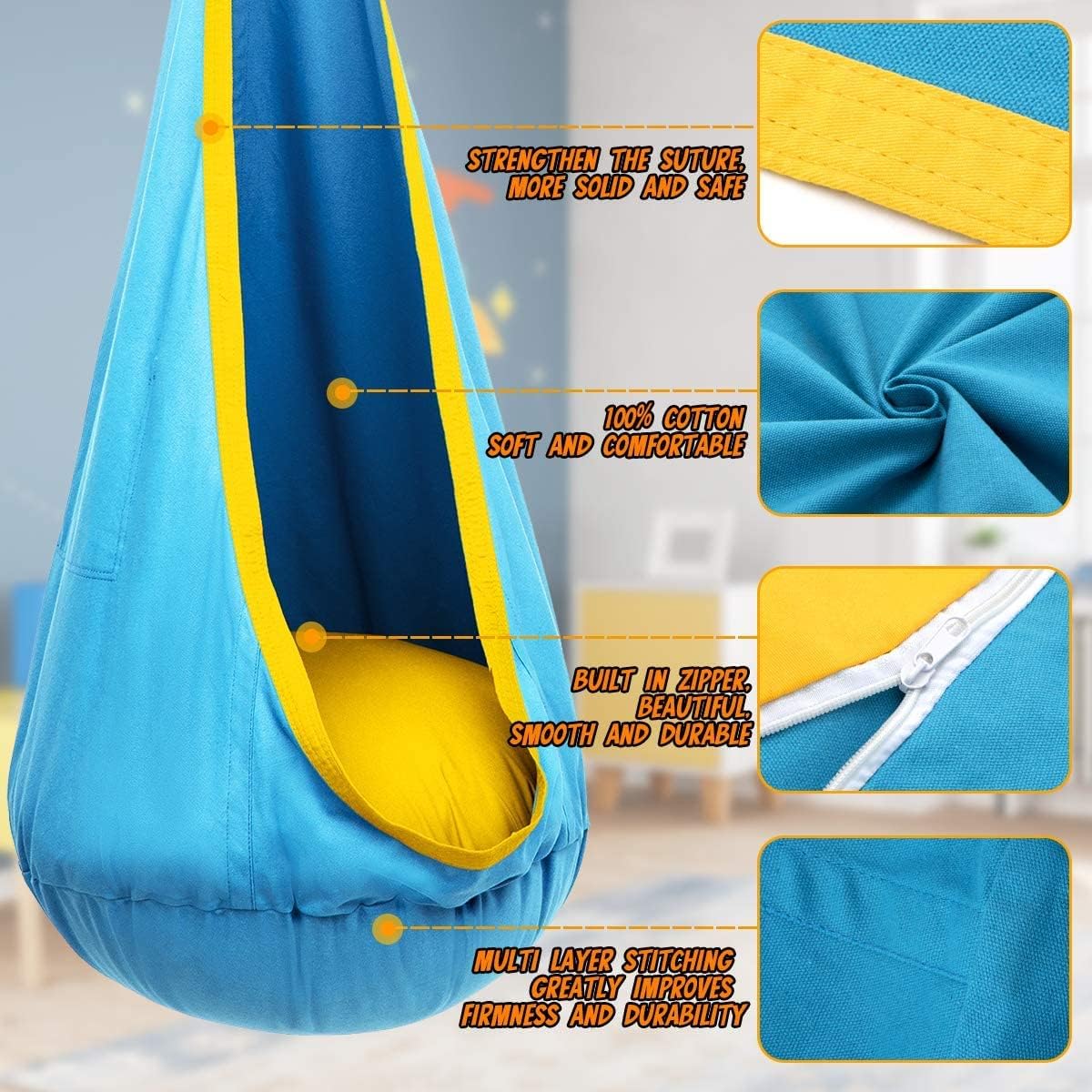 Hanging Chair in Cotton Blend - Comfortable & Versatile for Indoor & Outdoor