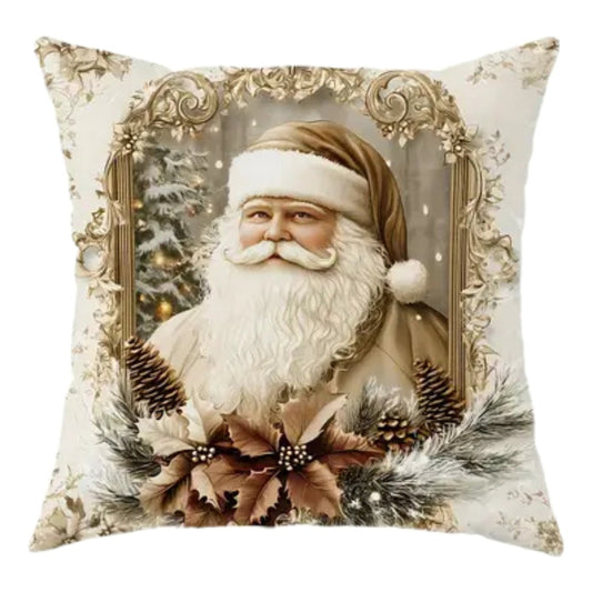 Christmas Cushion Cover with Santa and Deer – Golden Velvet Design